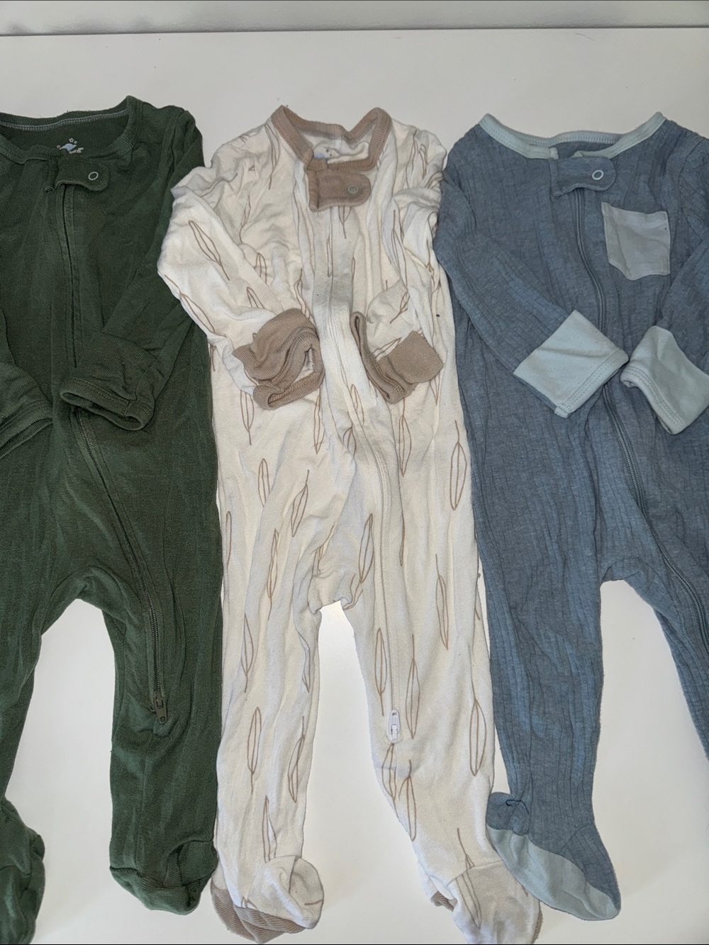 Baby Footie Pajama Onesie Bundle of 3 - Size 3-6 Months, Bamboo Cotton, Light